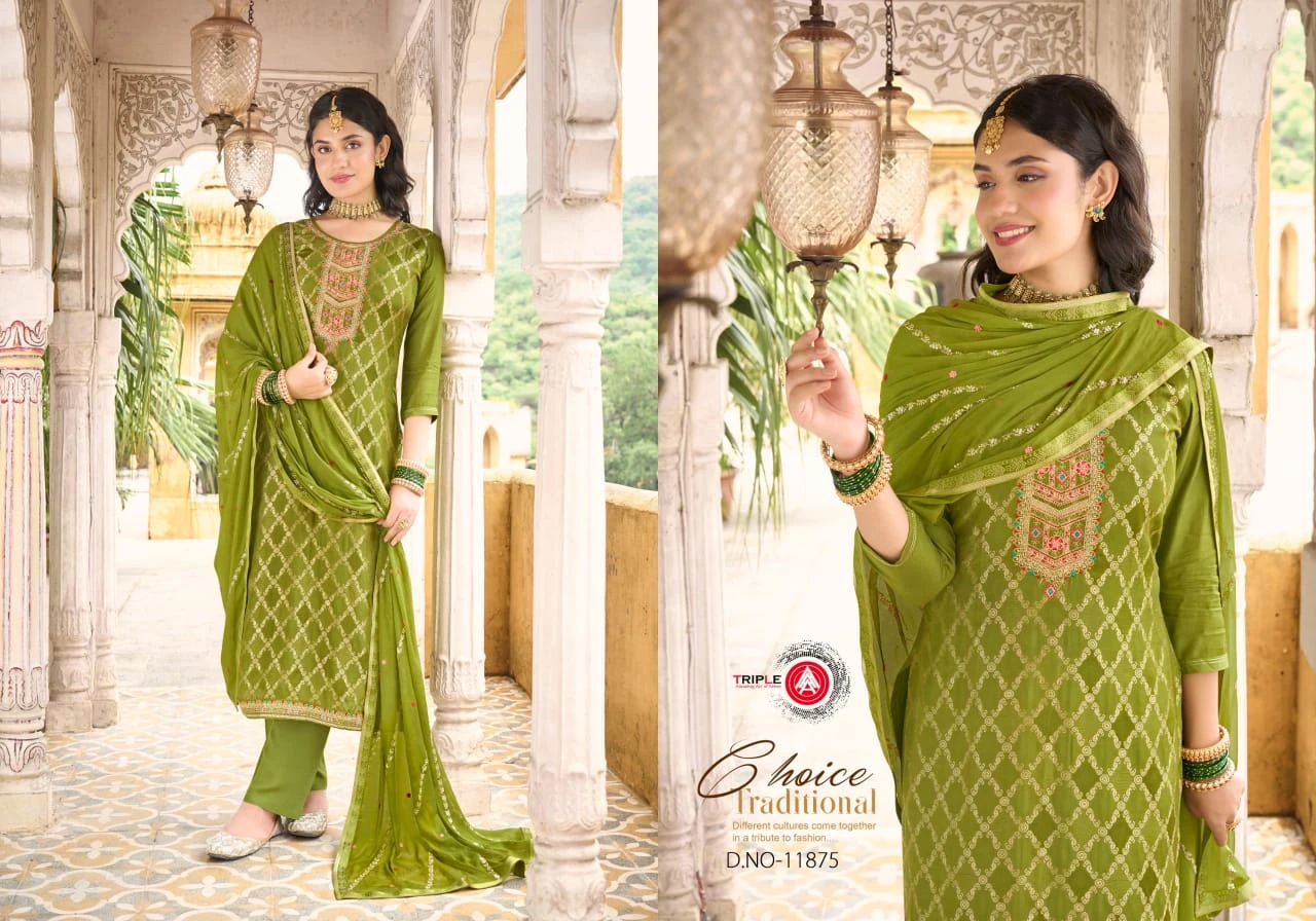 Triple Aabha Viscos Muslin Jacquard Wholesale Fancy Salwar Suit Catalog — Wholesale Salwar Suits, MPA wholesale from Surat - Gallery Image 2